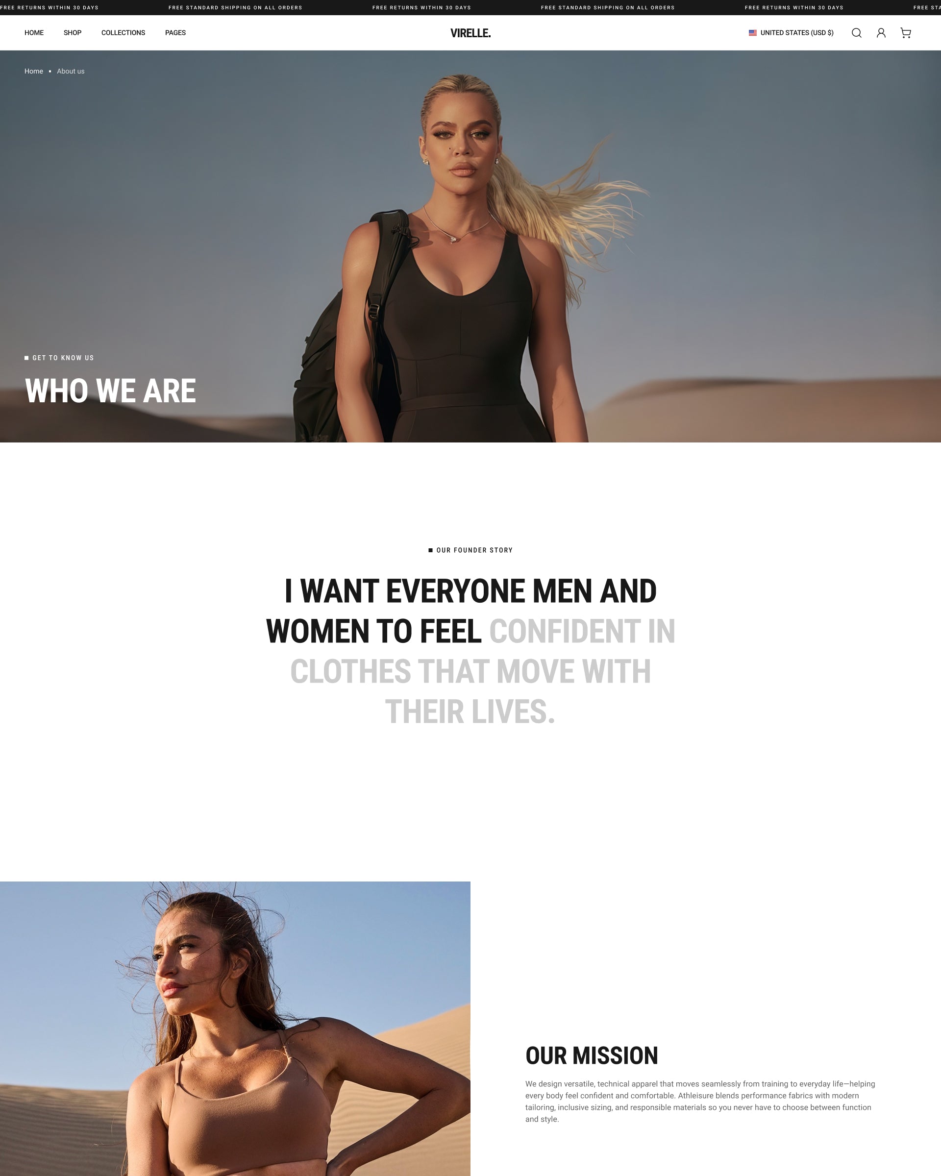 Virelle - Clothing About Page Template for Shopify | Omnise