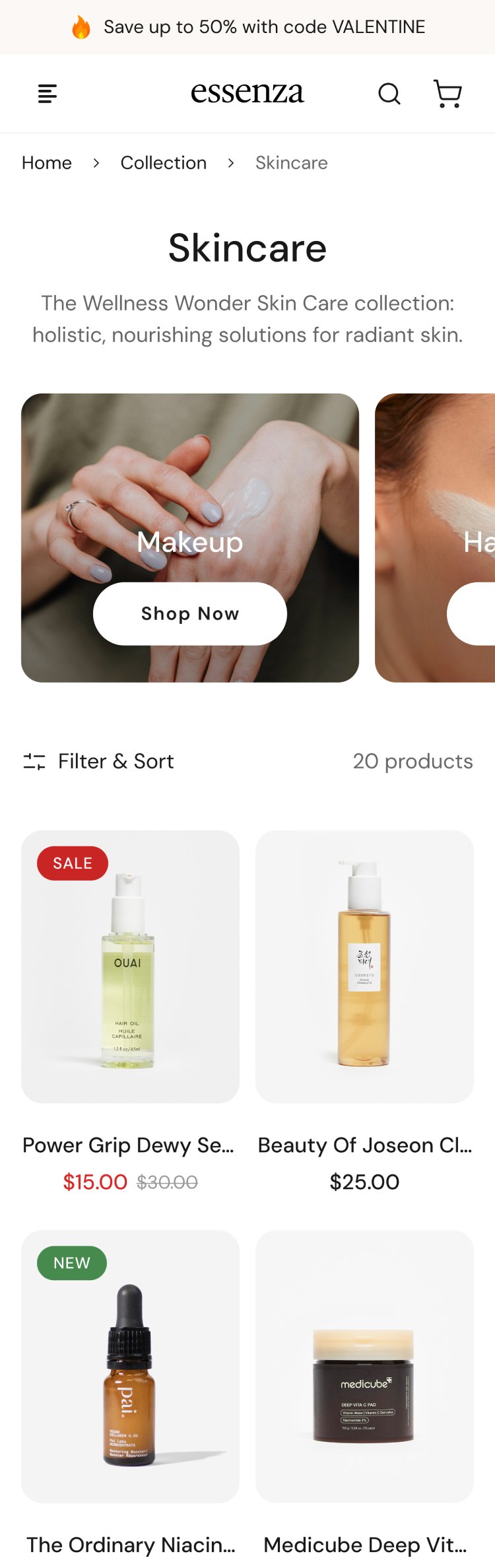 essenza beauty colleciton page mobile