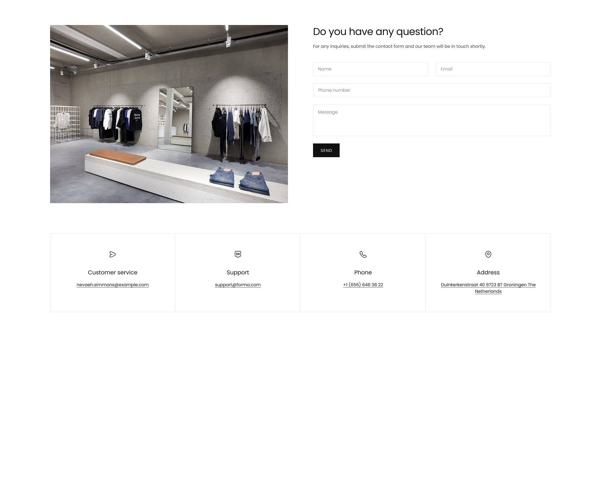 Essen - Clothing Contact Page Template for Shopify | Omnise