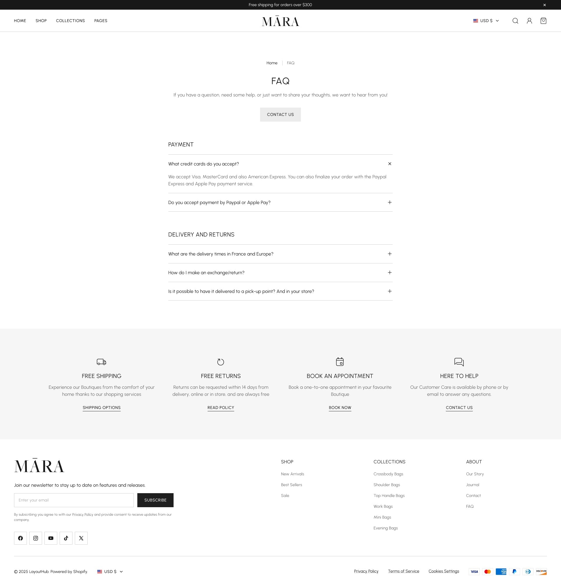 Mara - Bags FAQ Page Template for Shopify | Omnise