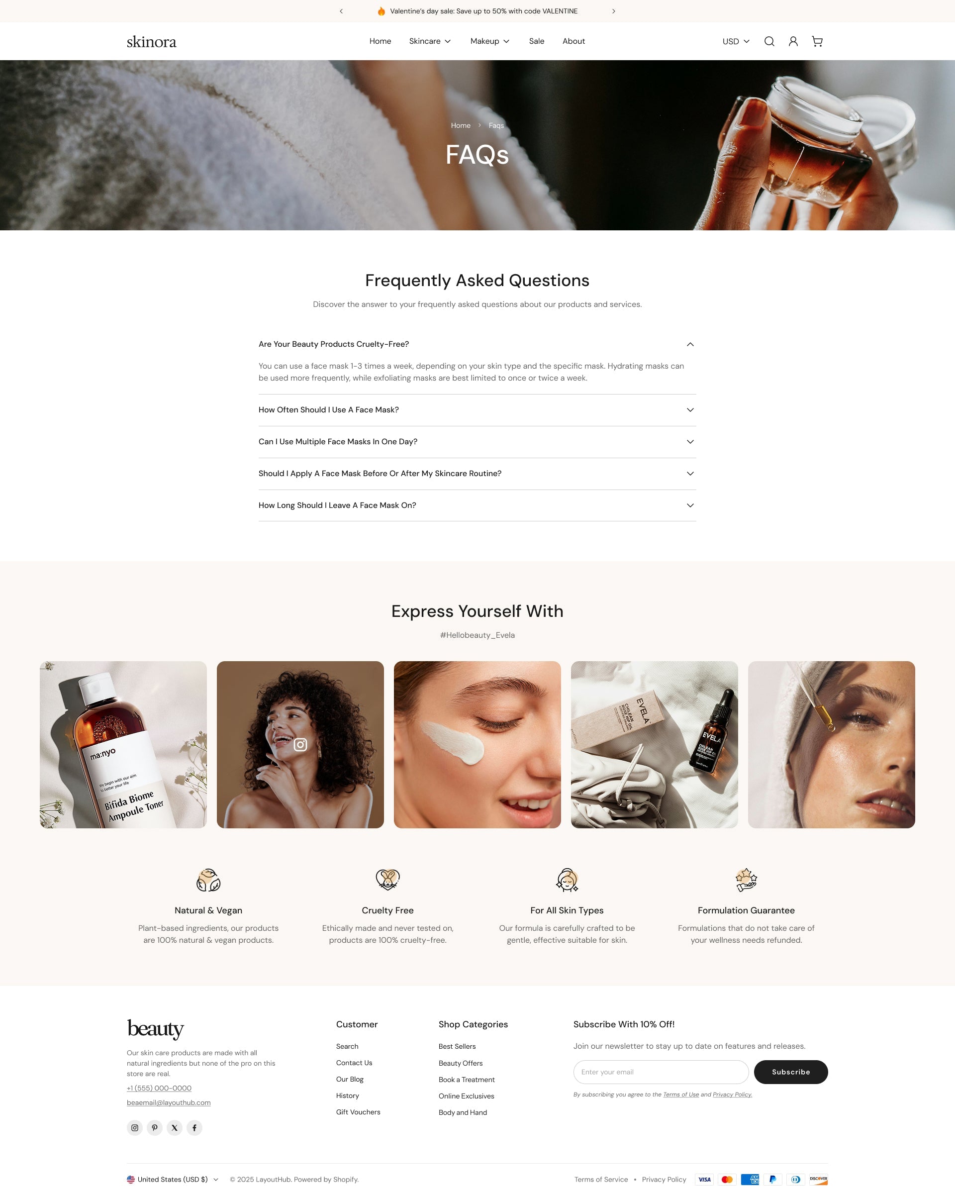 Skinora - Beauty FAQ Page Template for Shopify | Omnise