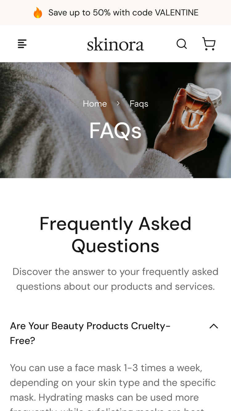 Skinora - Beauty FAQ Page Template for Shopify | Omnise