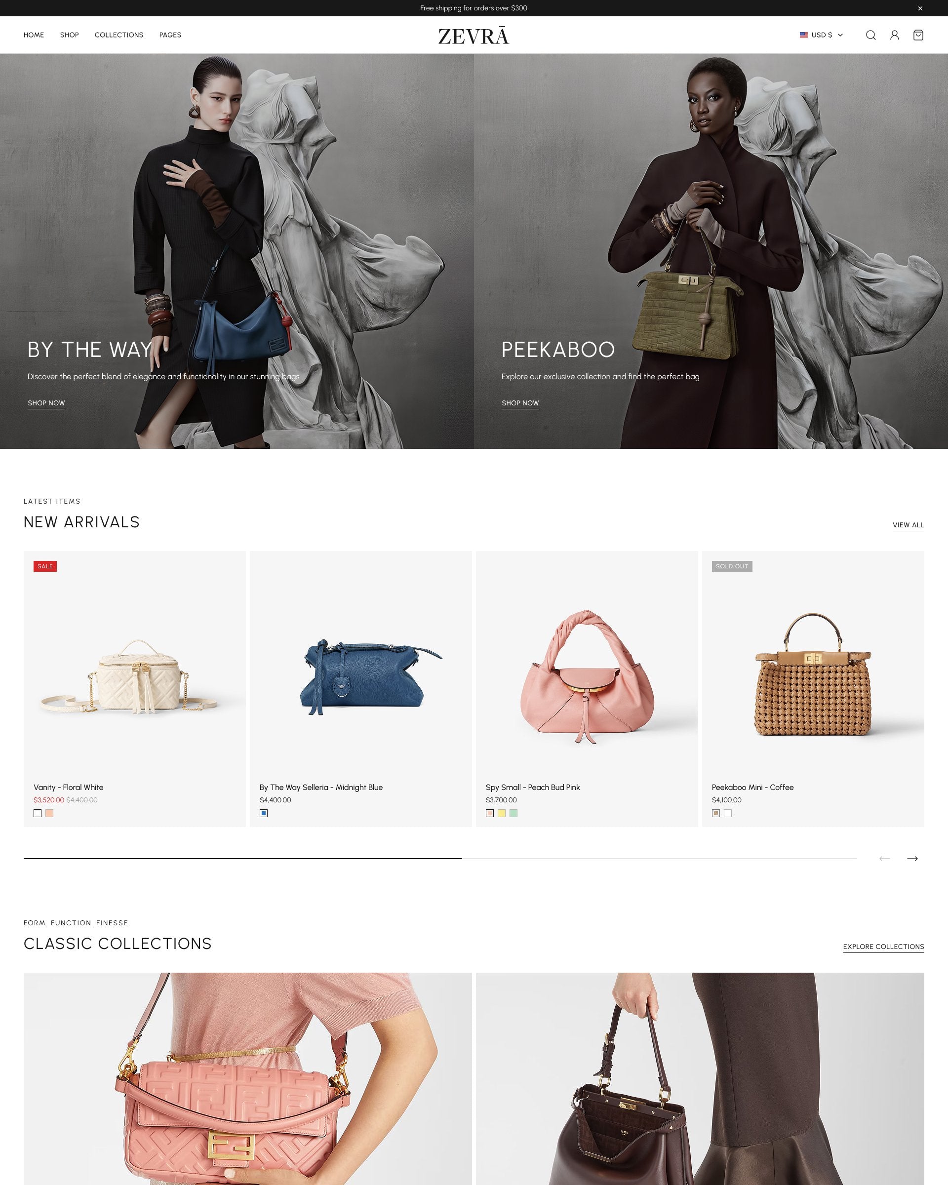 image for Zevra bags homepage template for desktop