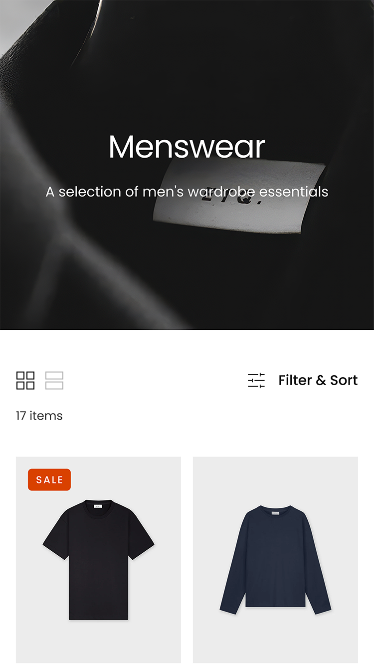Arche Clothing Collection Page template for Shopify store mobile