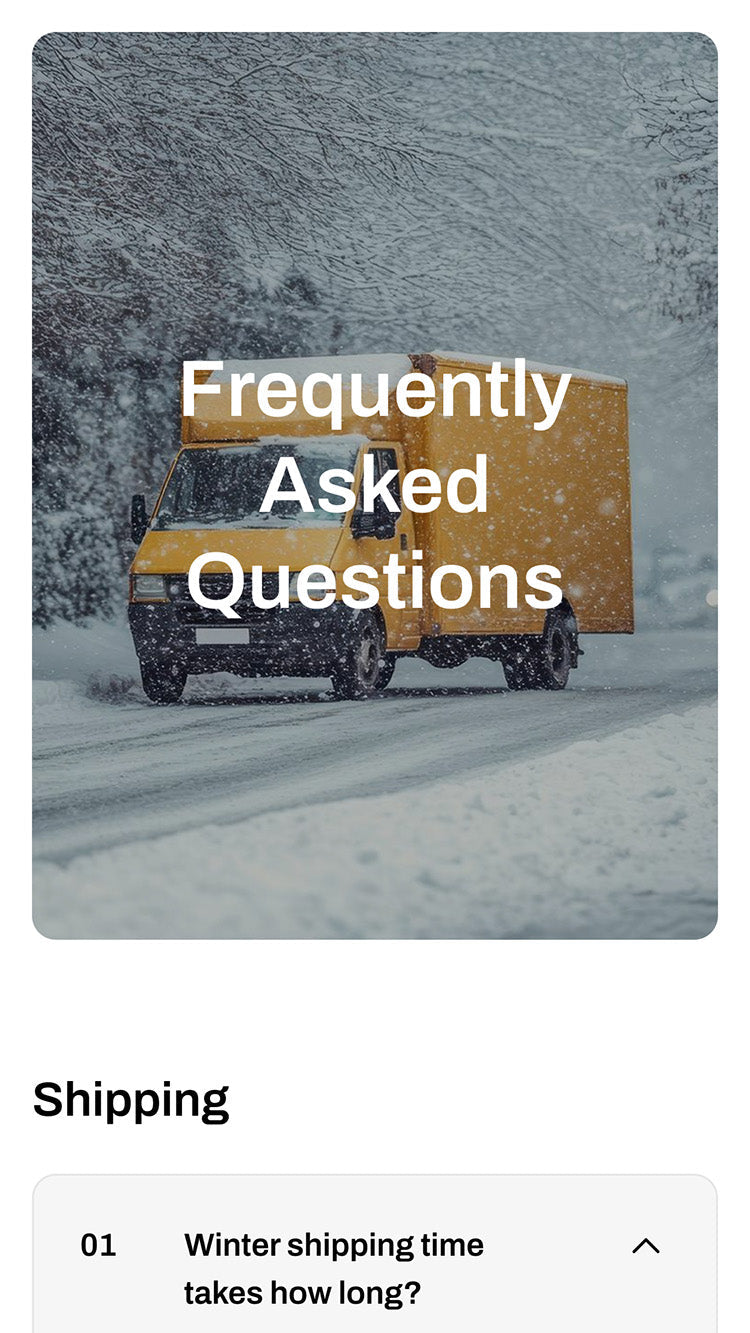 FrostShip Home & Decor FAQ Page template for Shopify store mobile