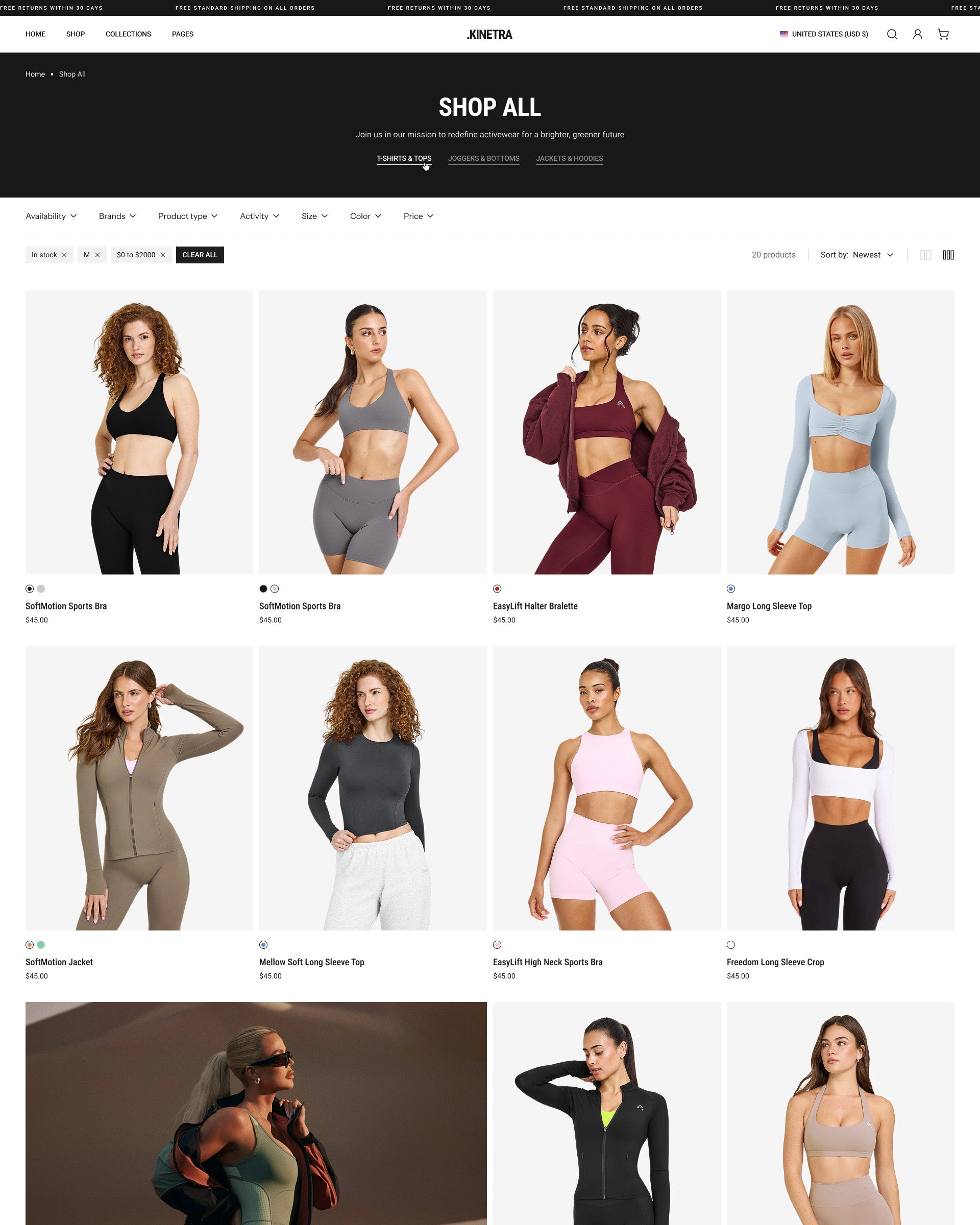 Kinetra Clothing Collection Page template for Shopify store