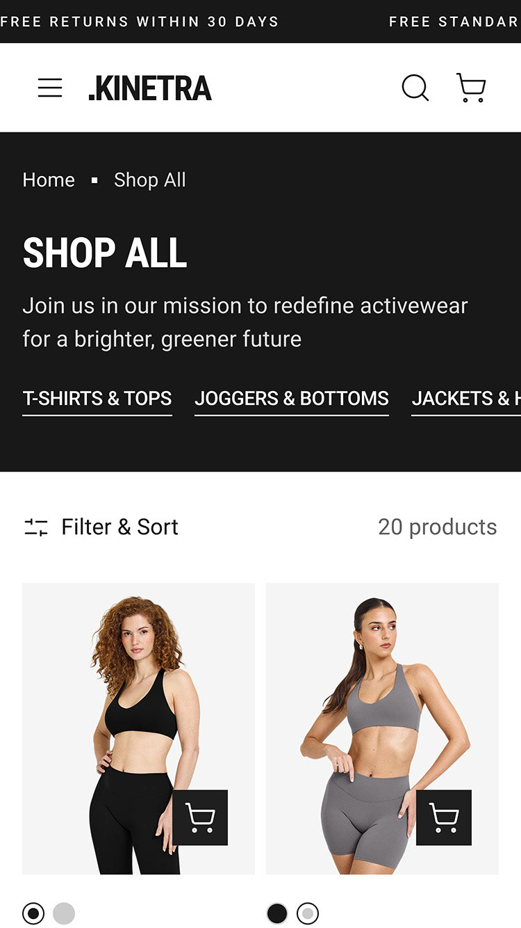 Kinetra Clothing Collection Page template for Shopify store mobile