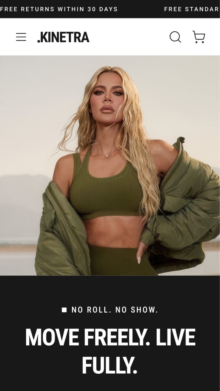 Kinetra Clothing Homepage for Shopify on mobile