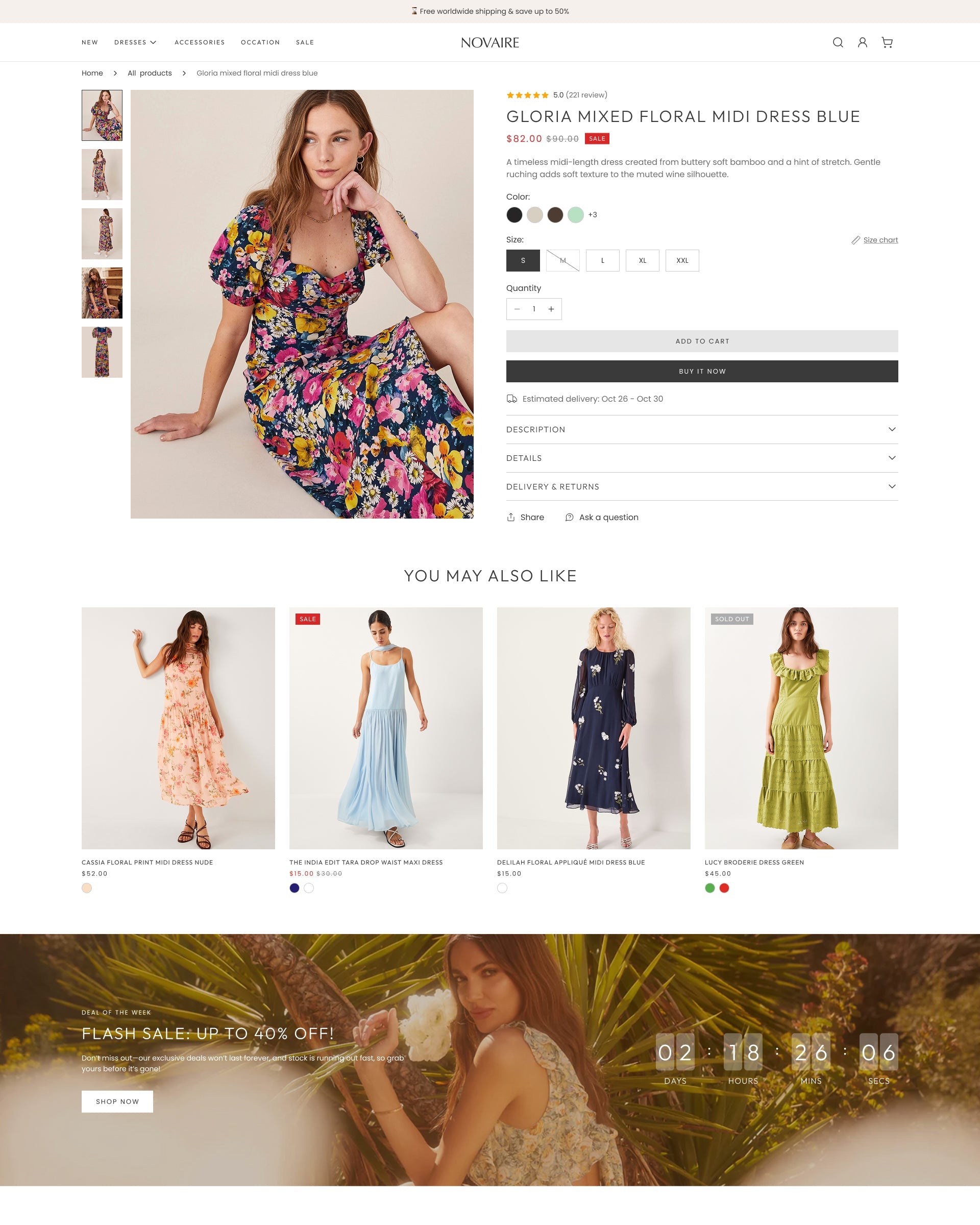 novaire clothing product page template desktop