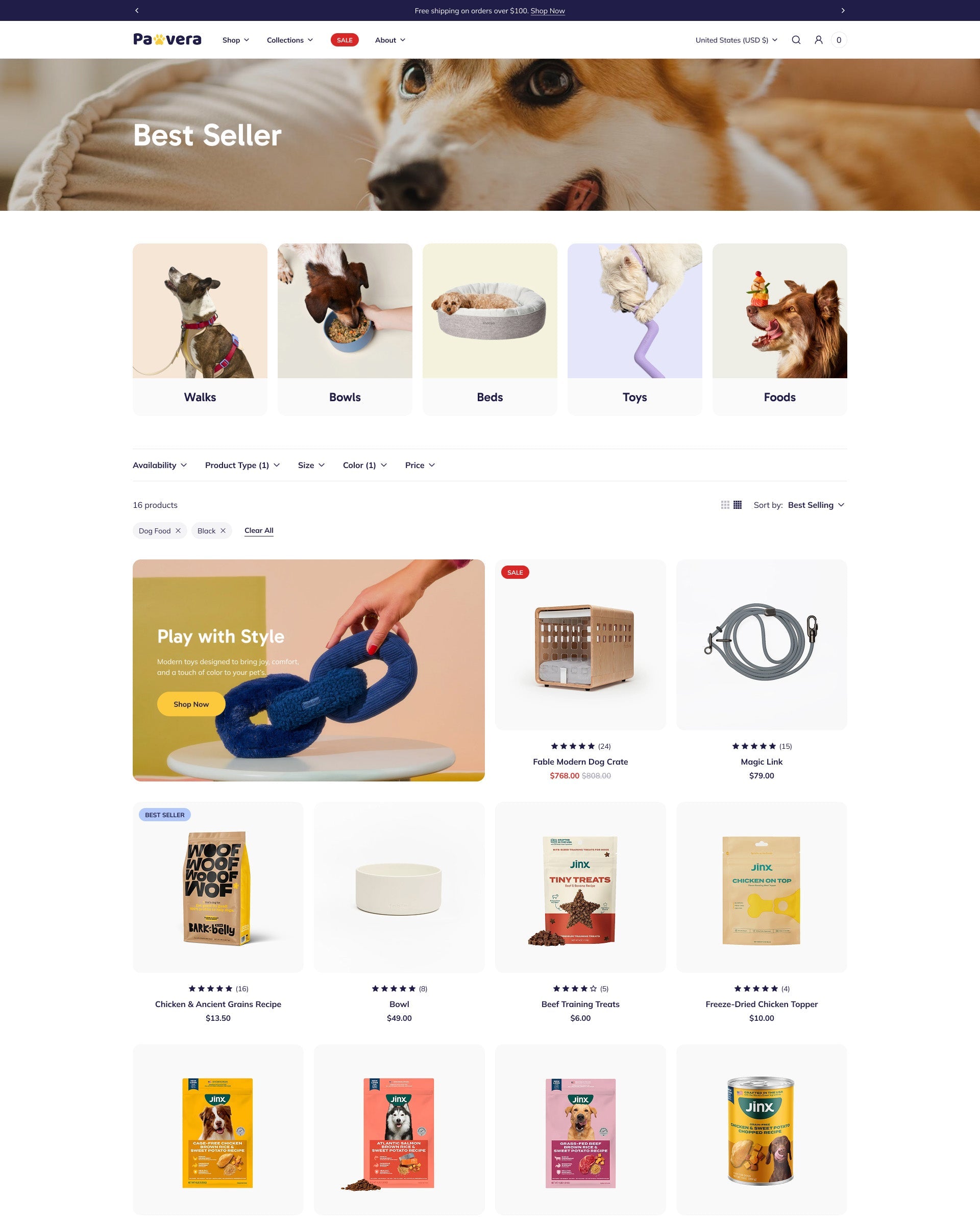 Pawvera Pets Collection Page template for Shopify store