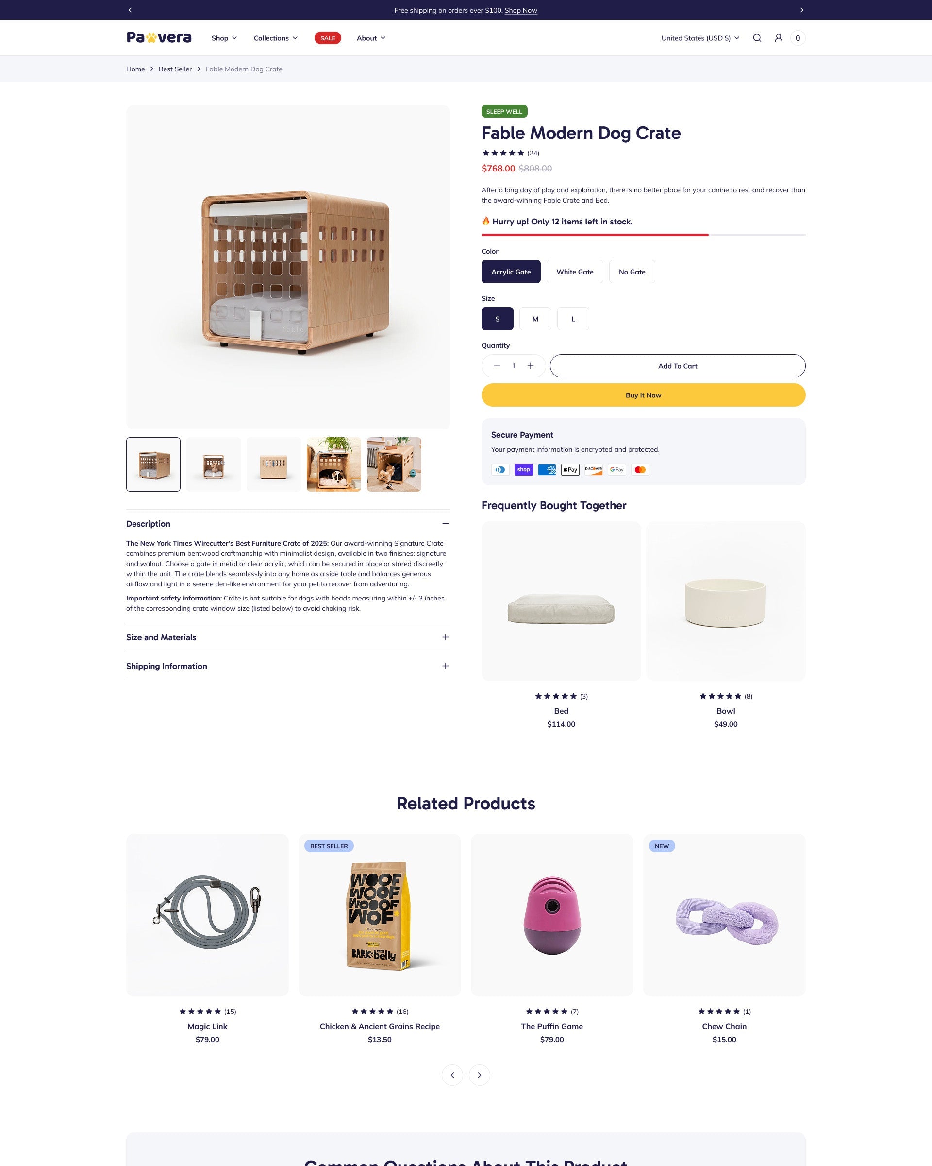 Pawvera Pets Product Page template for Shopify store