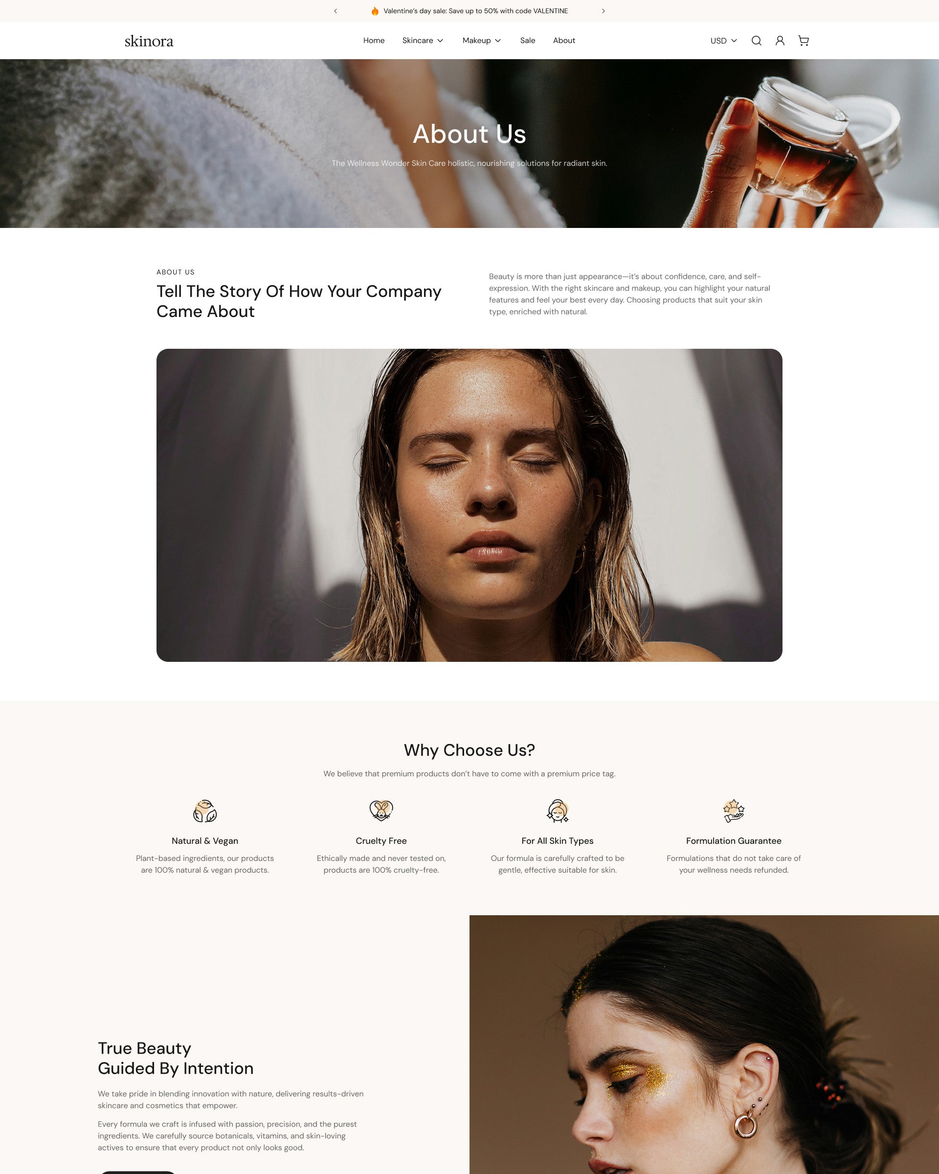Skinora Beauty About Page template on Shopify