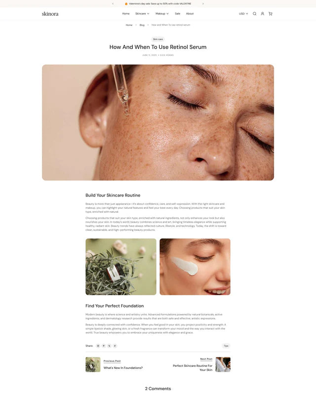 (Template) - Skinora - Beauty Blog Post Page Template for Shopify | BeAe