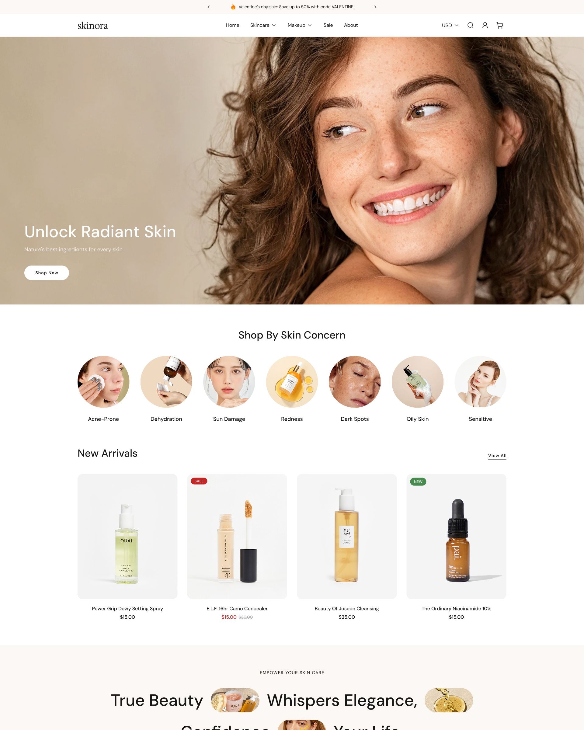 Skinora Beauty Homepage template for Shopify on desktop