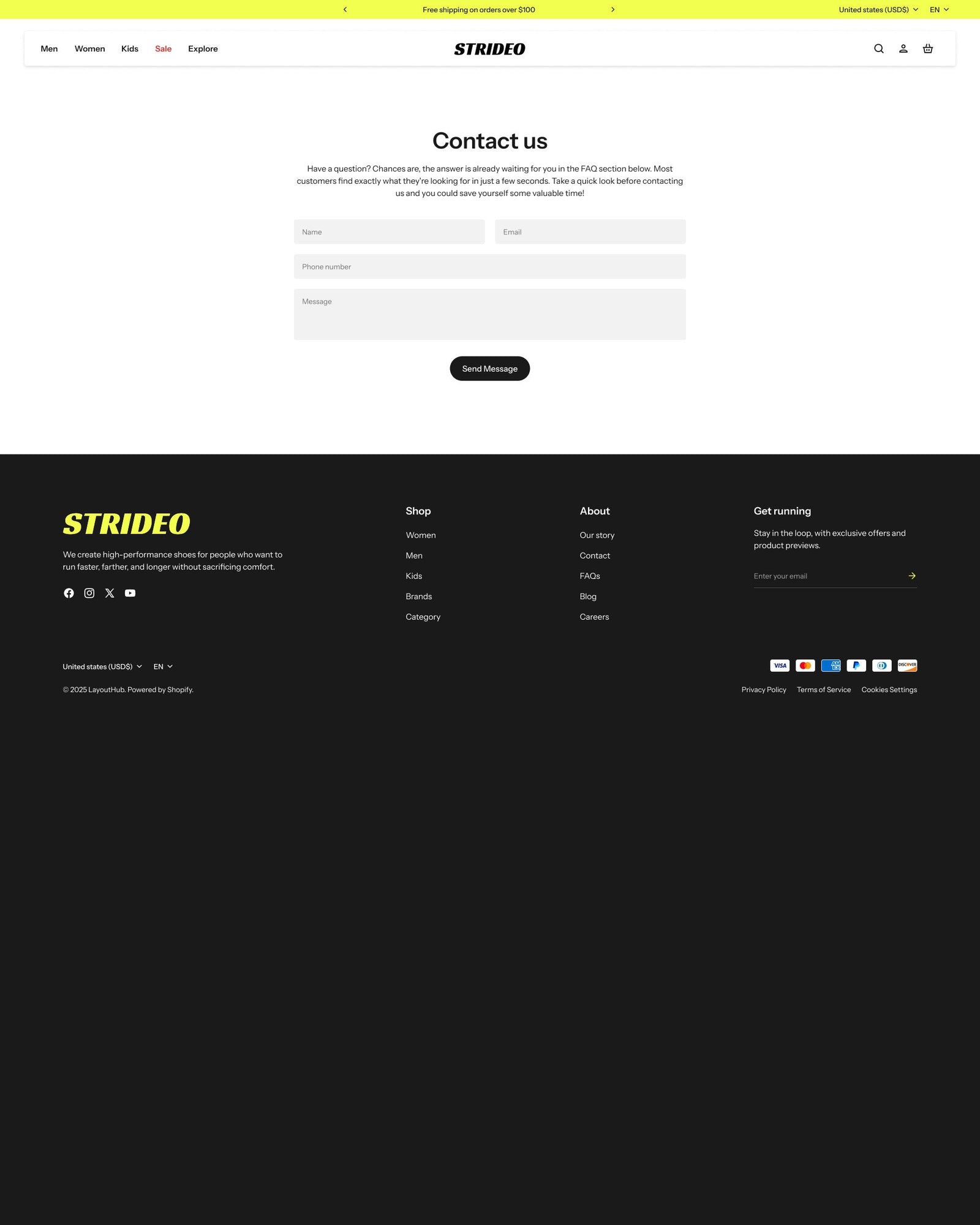 Strideo - Shoes Contact Page Template for Shopify | Omnise
