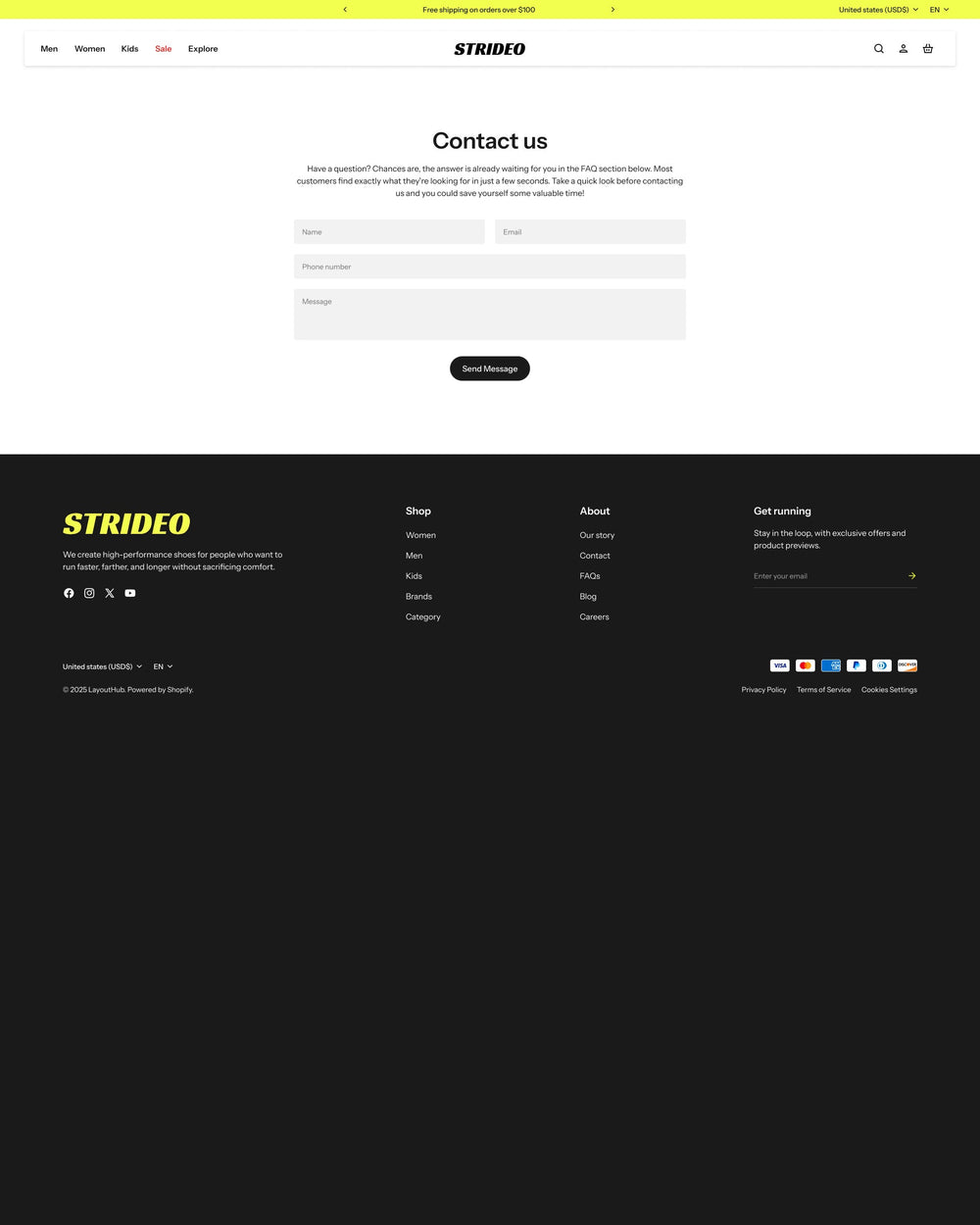 Strideo - Shoes Contact Page Template for Shopify | Omnise