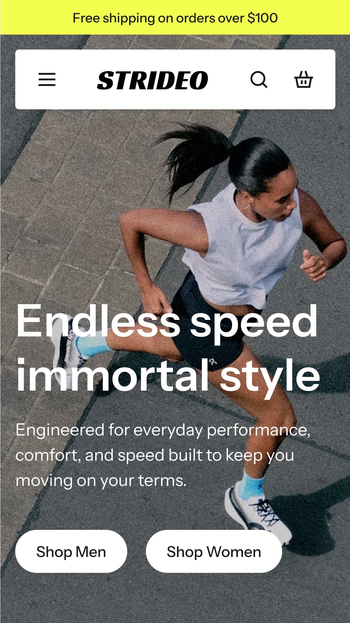 strideo homepage template for shopify shoe store on mobile mode