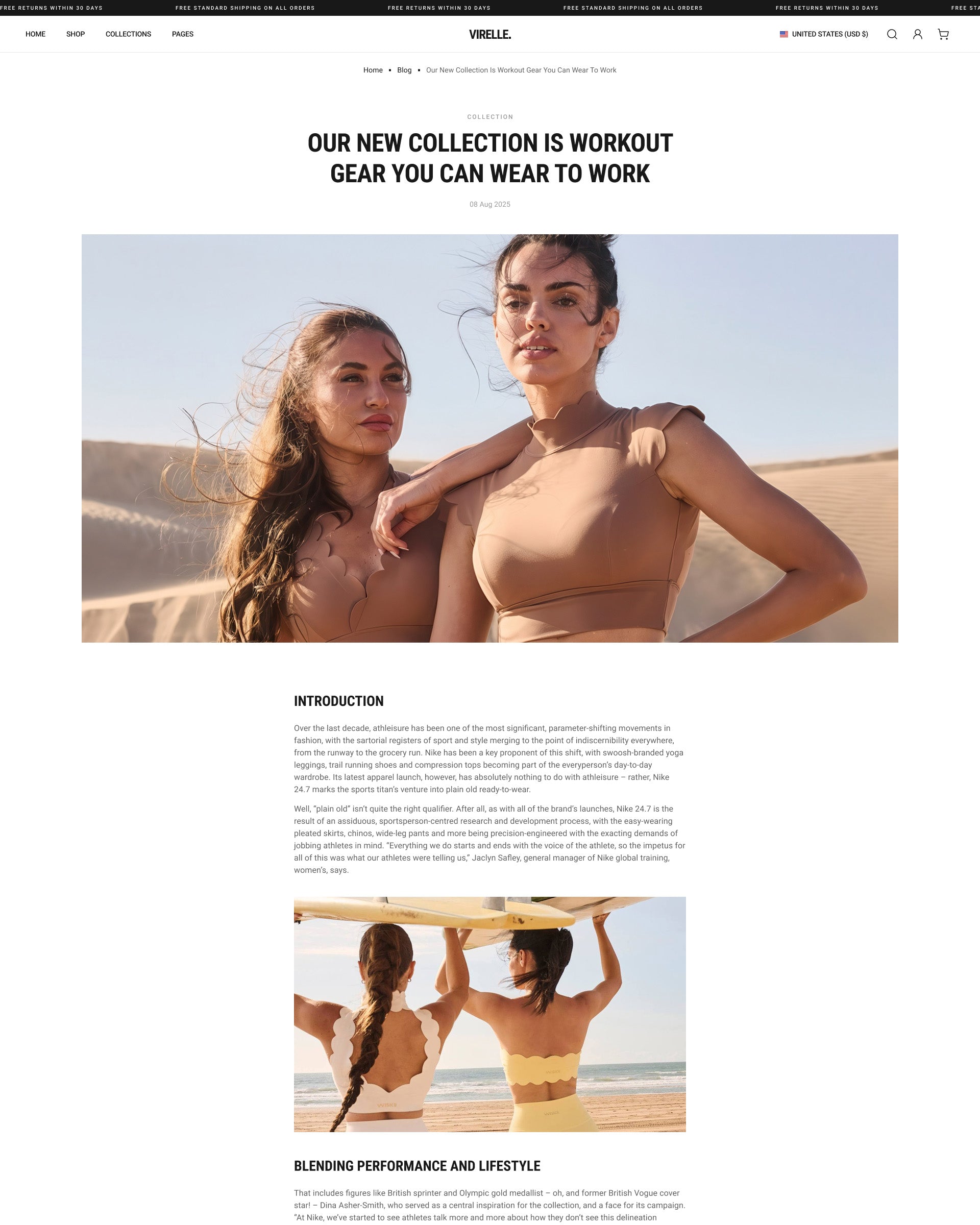 Virelle Clothing Blog Post Page for Shopify