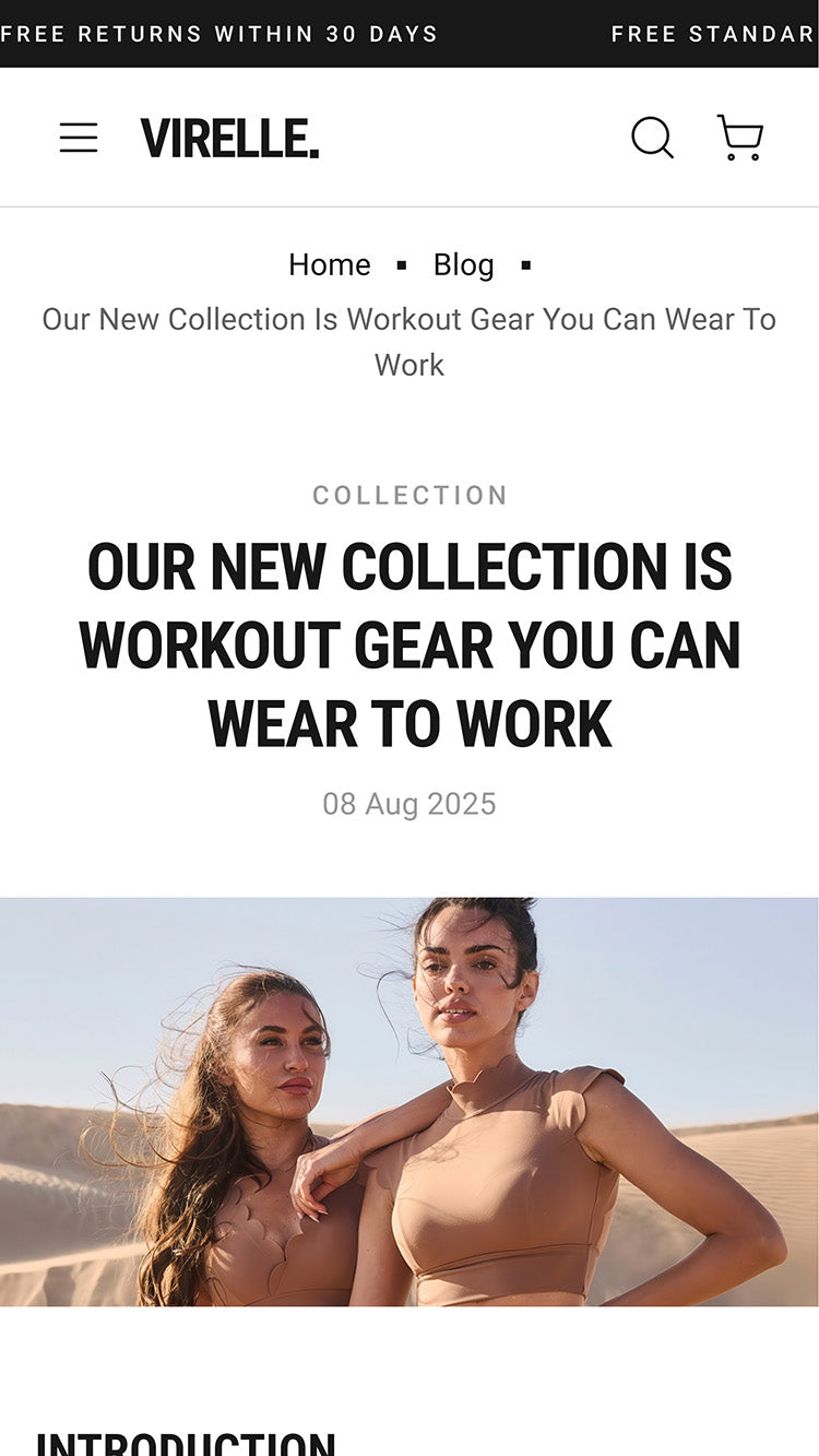 Virelle Clothing Blog Post Page for Shopify