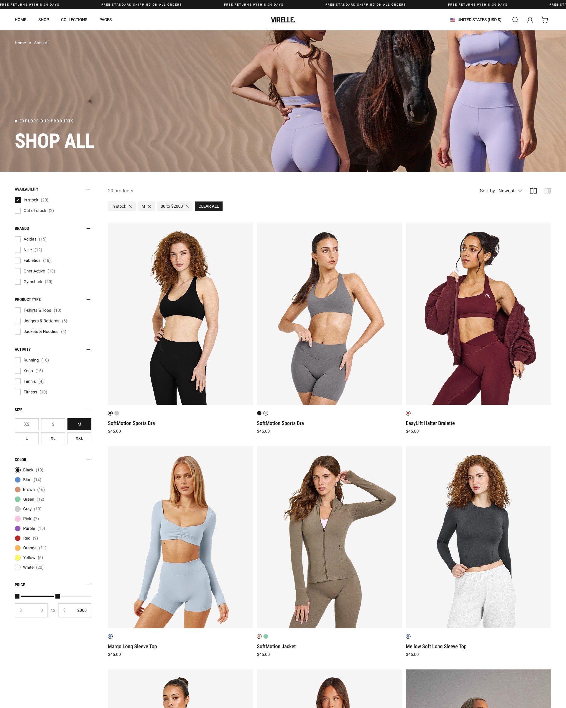 Virelle Clothing Collection Page template for Shopify store