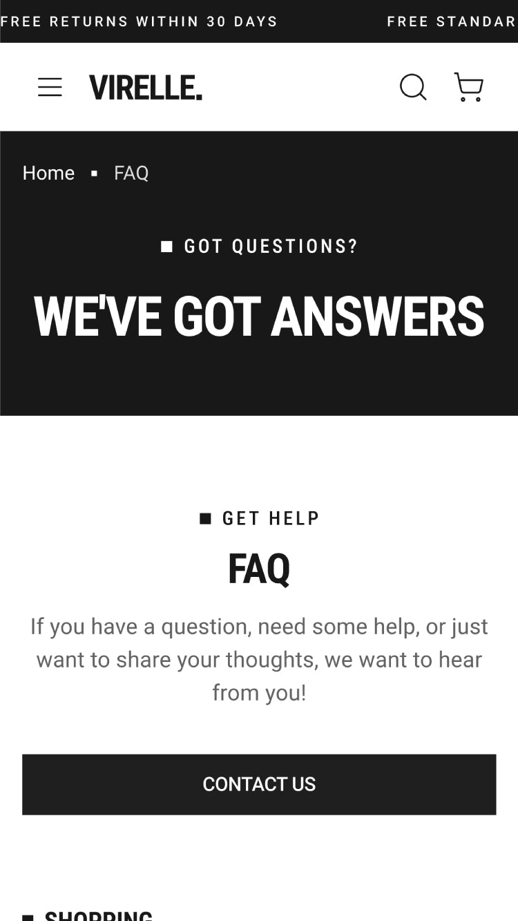 Virelle - Clothing FAQ Page Template for Shopify | Omnise