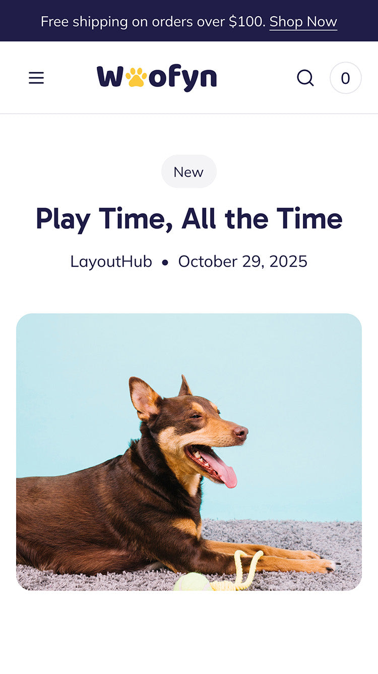 Wofyn Pets Blog Post Page template for Shopify store mobile
