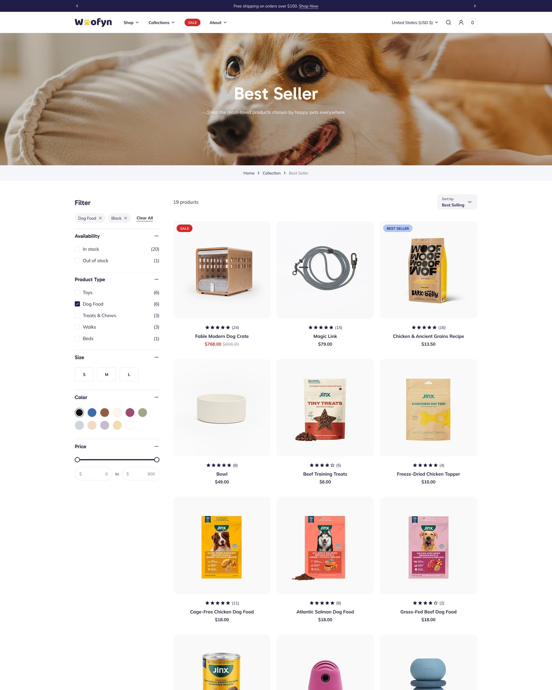 Wofyn Pets Collection Page template for Shopify store