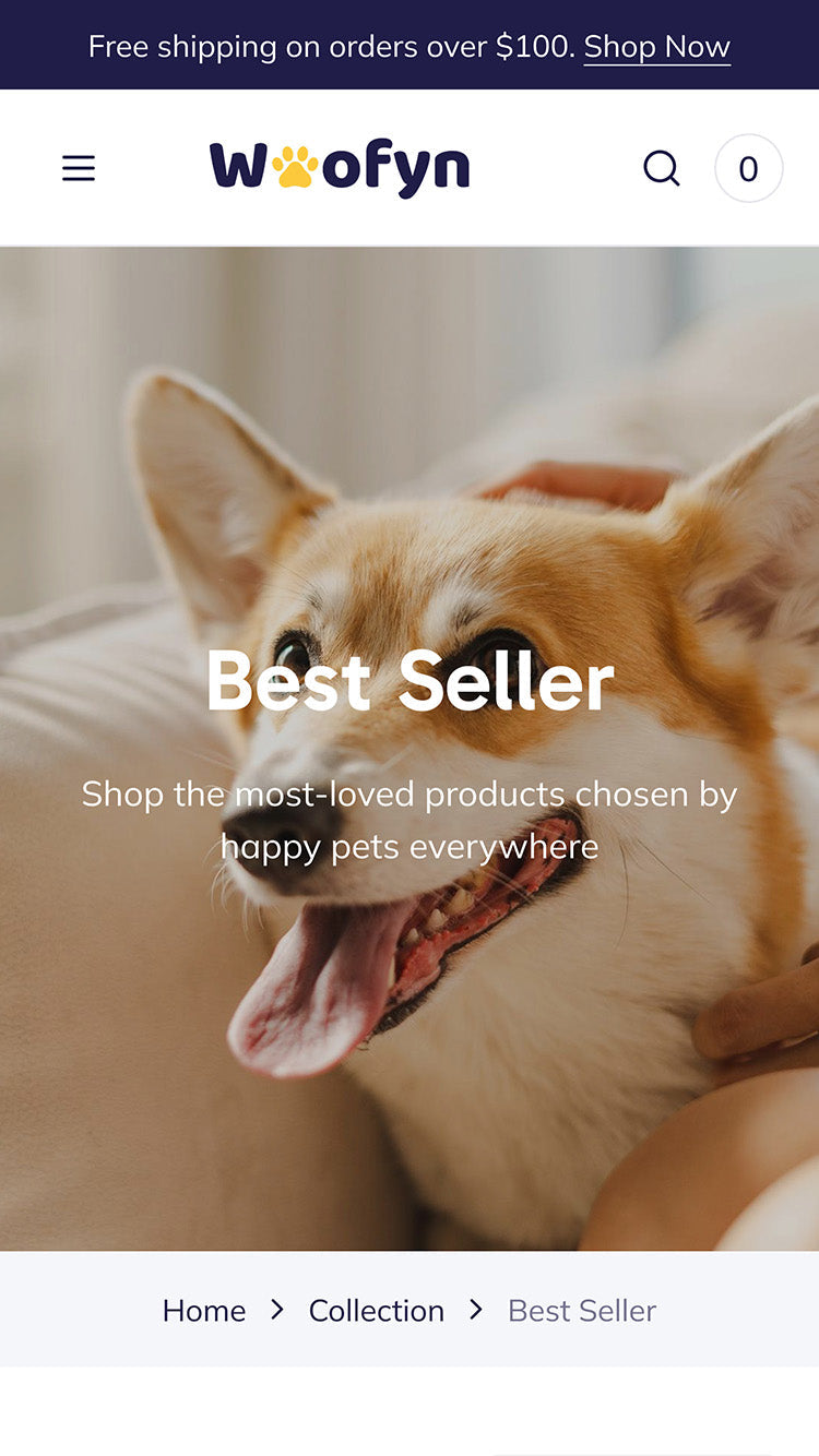 Wofyn Pets Collection Page template for Shopify store mobile