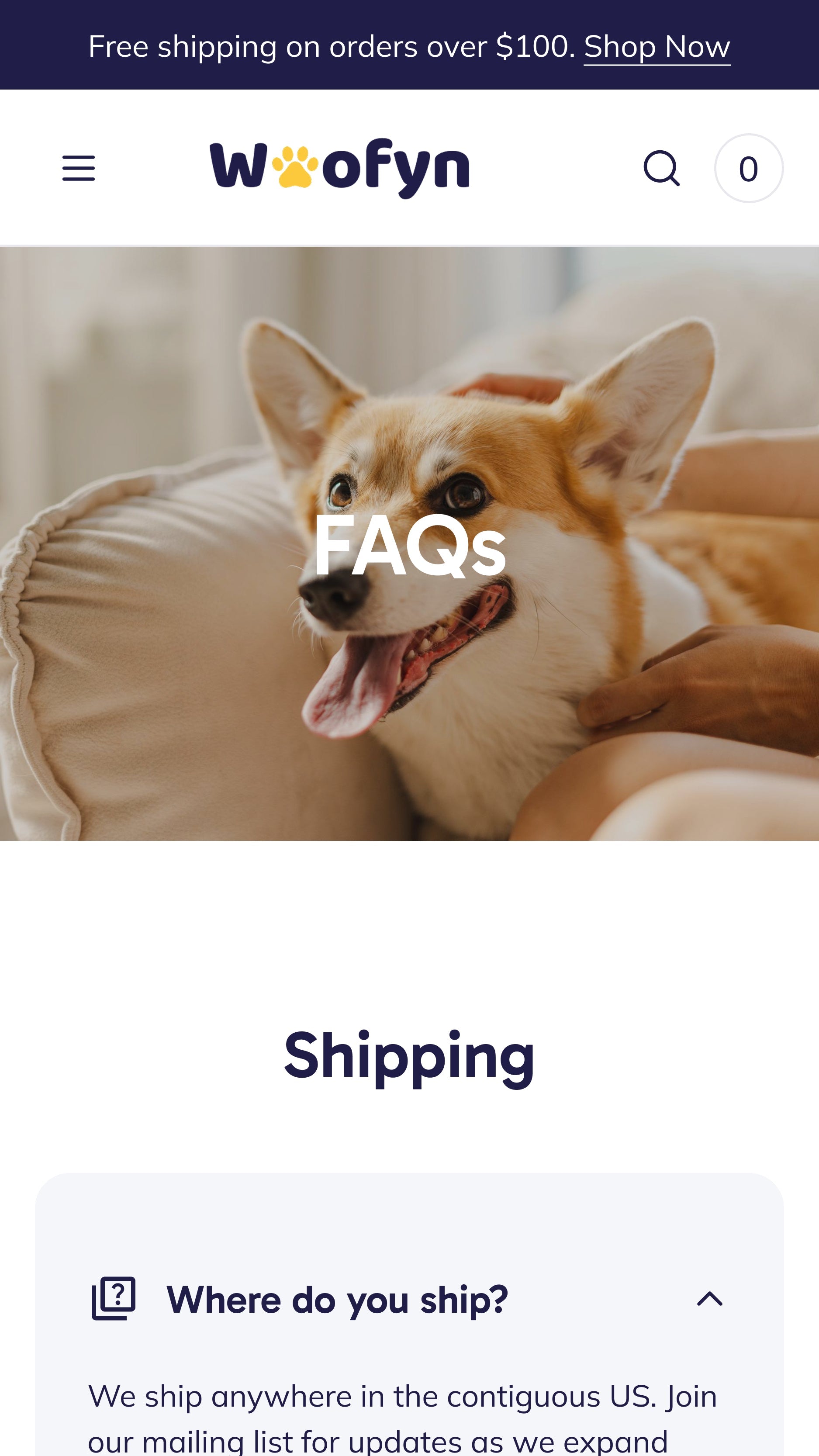 Wofyn FAQ Page Template Mobile For Shopify Pet Store