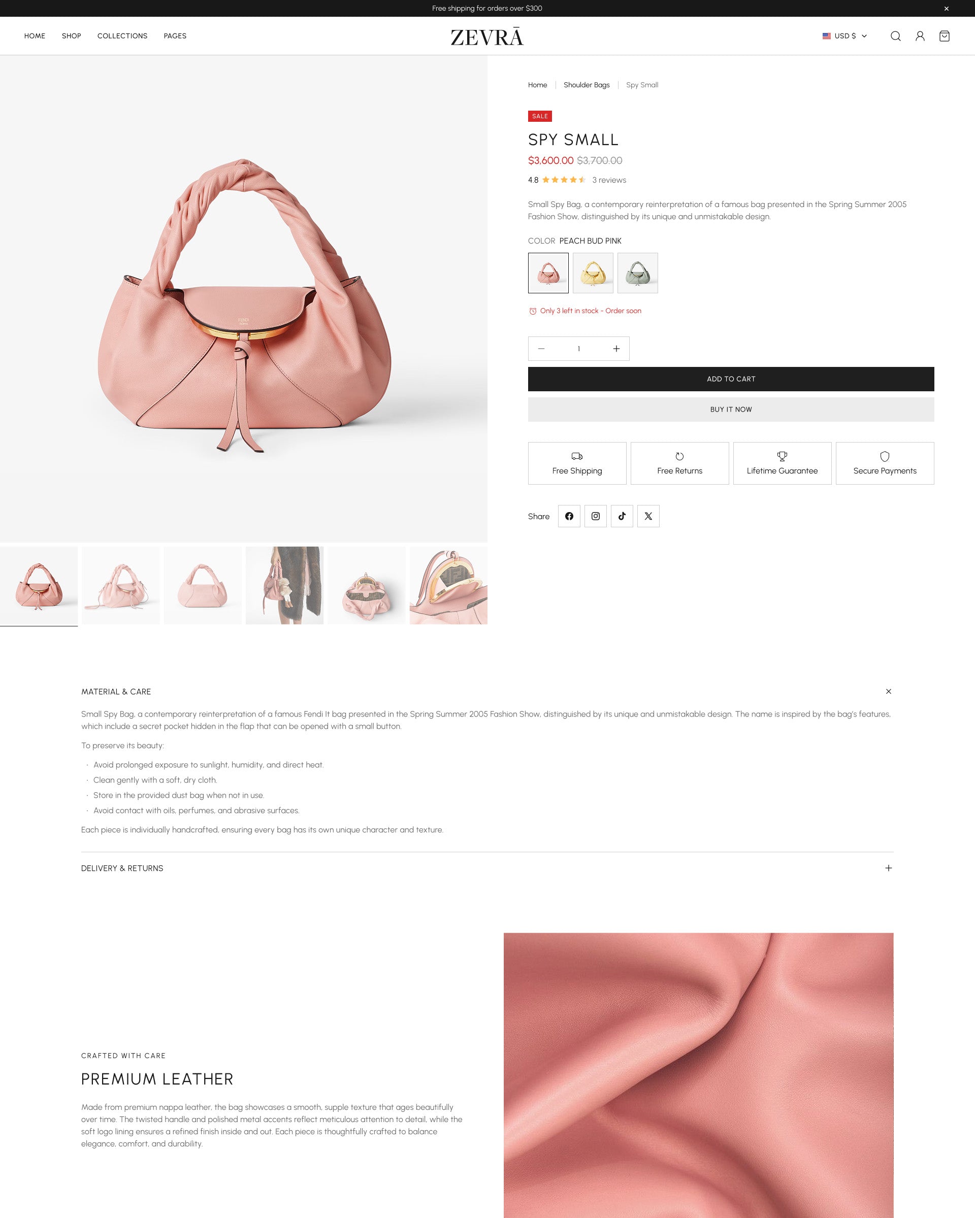 Zevra Bags Product Page Template for Shopify store